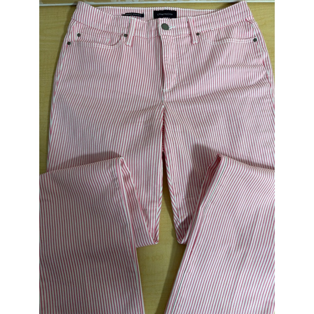 Charter Club Lexington Straight Leg Pants Pink White Striped Size 6 Mens
